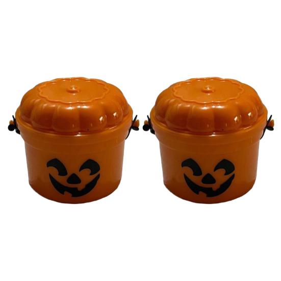 2 Pcs Halloween Boo Buckets Plastic Pumpkin Pails with Handle Portable Small Candy Bowls for Kids Trick or Treat Halloween Party Favors