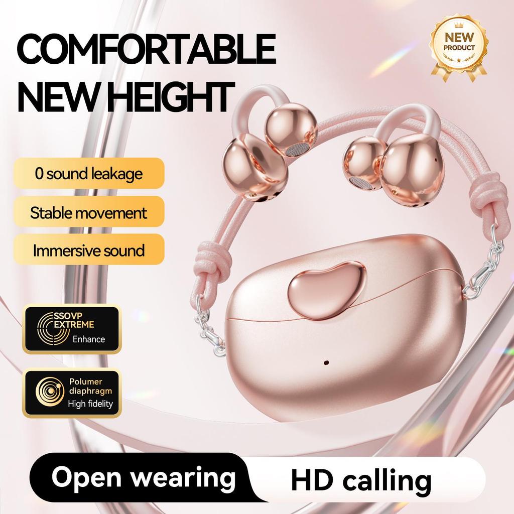 Minimalist Heart-Shaped Bluetooth Earphones with Long Battery Life - Wireless, Mini Handbag Design, Ear-Hook Style