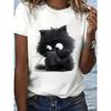European Sizes Cute Cartoon Cat Design for Phone Lovers, Featuring a Printed Round-Neck Short-Sleeve T-Shirt, Perfect for Women'S Wear