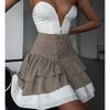 European and American Bows Slim Splicing Long-sleeved Tops High-waisted Short Skirts Strap Splicing Women's Skirts