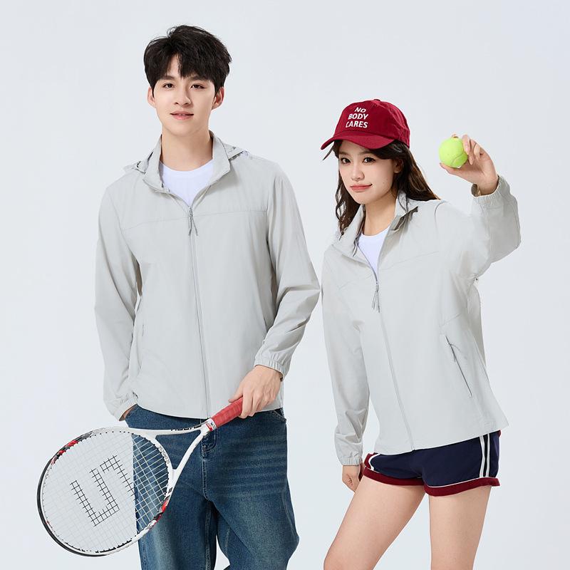 1011 popular couple summer sunscreen clothes men's elastic breathable skin clothes women's sports and leisure removable hat thin jacket