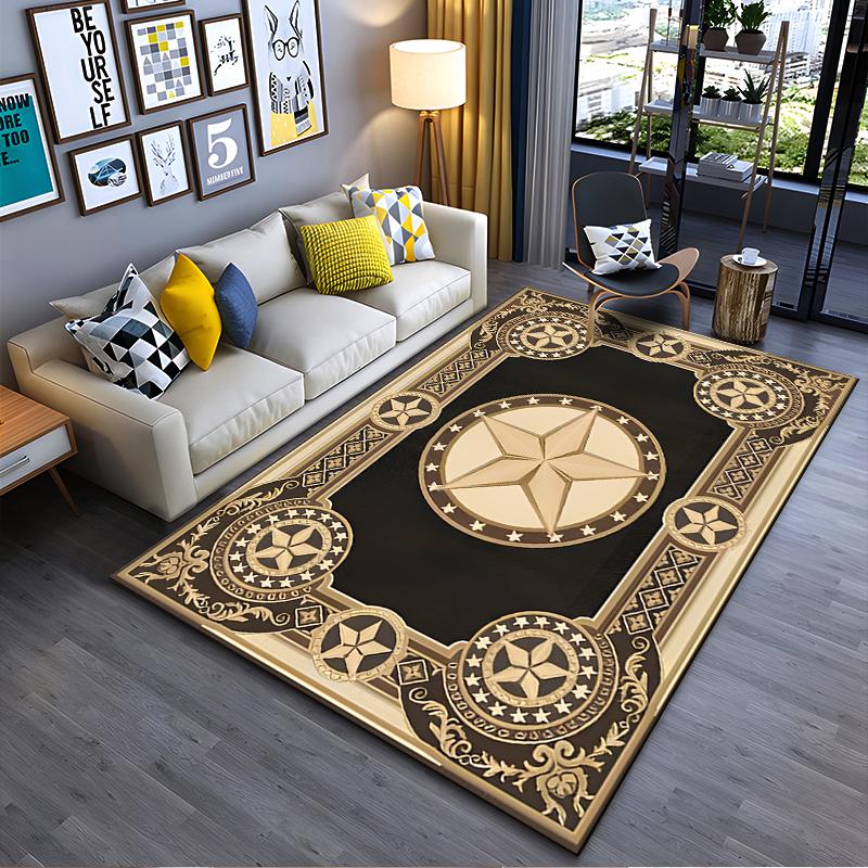 Vintage Star Emblem Pattern Carpet Design - Non-slip Rug Suitable for Living Room and Bedroom Sofas.