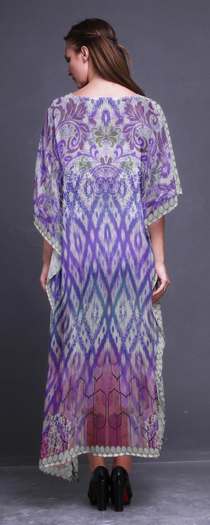 Phagun Ikat Panel Long Caftan Maxi Dress Beach Swimwear Cover Up Womens