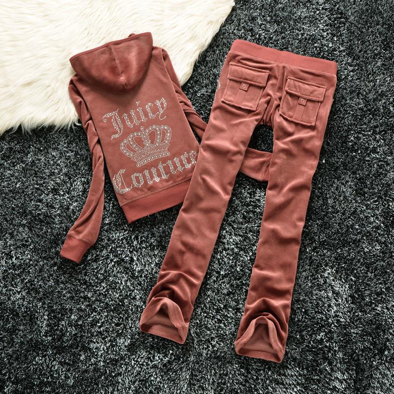 Women s Gold Thread Velvet Rhinestone Crown Two-Piece Casual Sports Suit - Autumn/Winter European & American Style 3XL