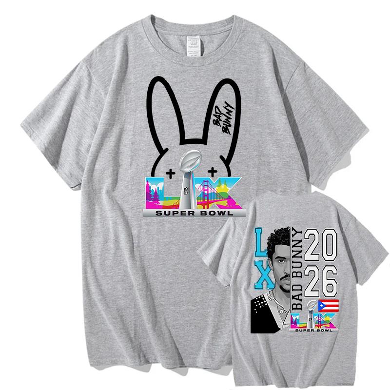 Bad Bunny Super Bowl Graphic Tshirt Cotton Short Sleeve Loose Male Tshirts Streetwear Unisex Hip Hop Fashion Summer Men Shirts