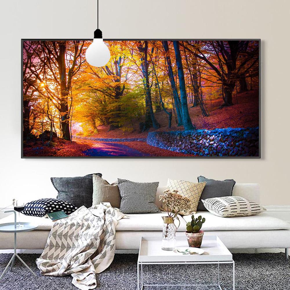 

Северный пейзаж картина маслом дорога лиственное искусство холст картина гостиная коридор офис украшение дома фреска без рамки 20*40cm No Frame