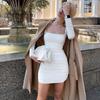 Frauen Langarm Mini Kleid Bodycon Sexy Party Elegante Streetwear Herbst Winter Club Weiße Kleidung