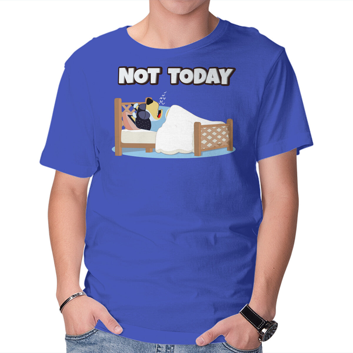 Unisex Crew Neck T-Shirt Not Today Bluey Graphic Short Sleeve Casual Tee XXXL