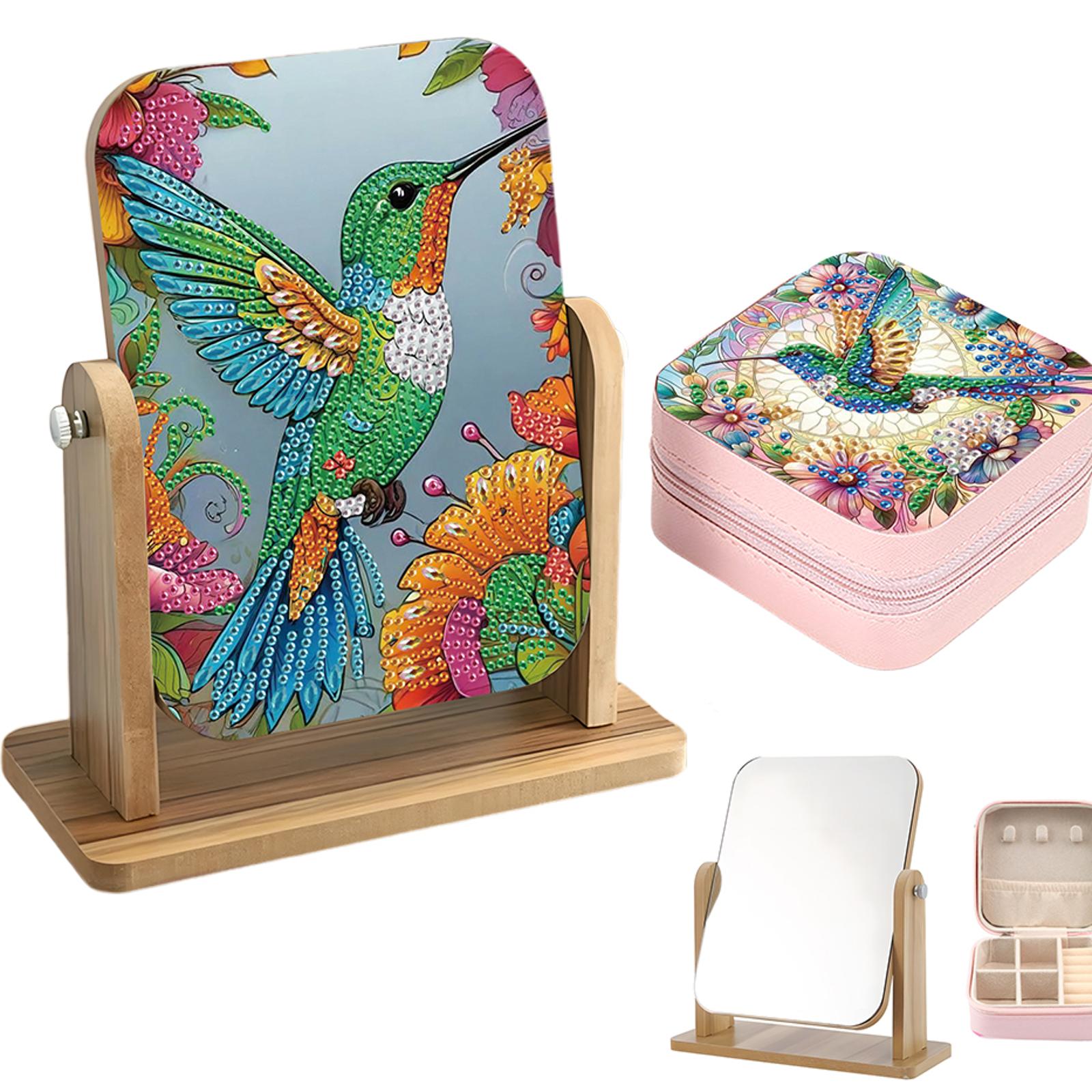 DIY Diamond Painting Wooden Makeup Mirror with Diamond Painting Jewelry Box 5D Diamond Painting Mirror Kit