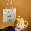 Cute Shiba Inu Coffee Mug Cartoon Animal Ceramic Milk Mug Creative Ceramic Mug with Lid and Spoon Kitchen Drinking Utensils