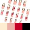 Nouveau design français à imprimé léopard avec strass diamant rouge fleur manucure faux ongle pièce d'ongle carrée européenne et américaine