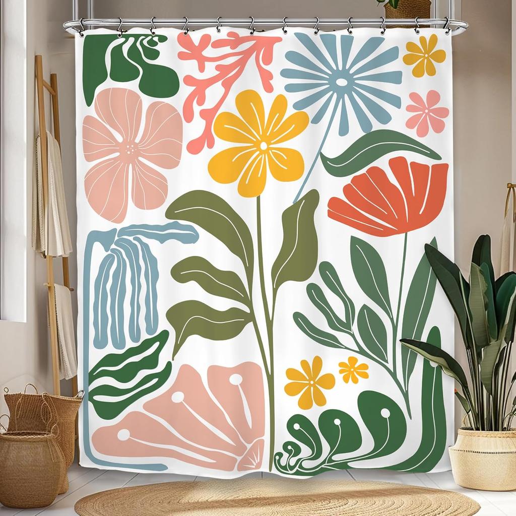 Abstract Floral Garden Shower Curtain 72x72 Inches Modern Boho Style Bathroom Decor With Bright Colors