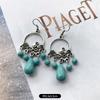 Temperament Retro Turquoise Earrings, Ancient Silver Water Drop Fringed Earrings, Women's Versatile Long Ear Jewelry