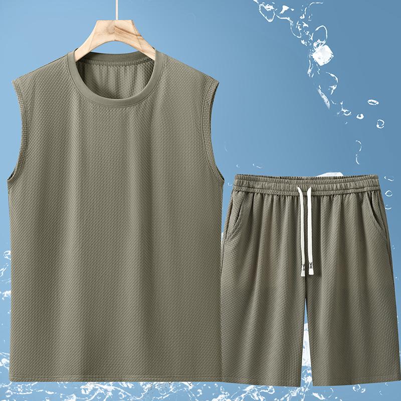 Plus Size 4XL-11XL Oversized Sleeveless T-shirt Summer Men's 2 Pieces Set Fashion Shorts Sets Vintage Clothes