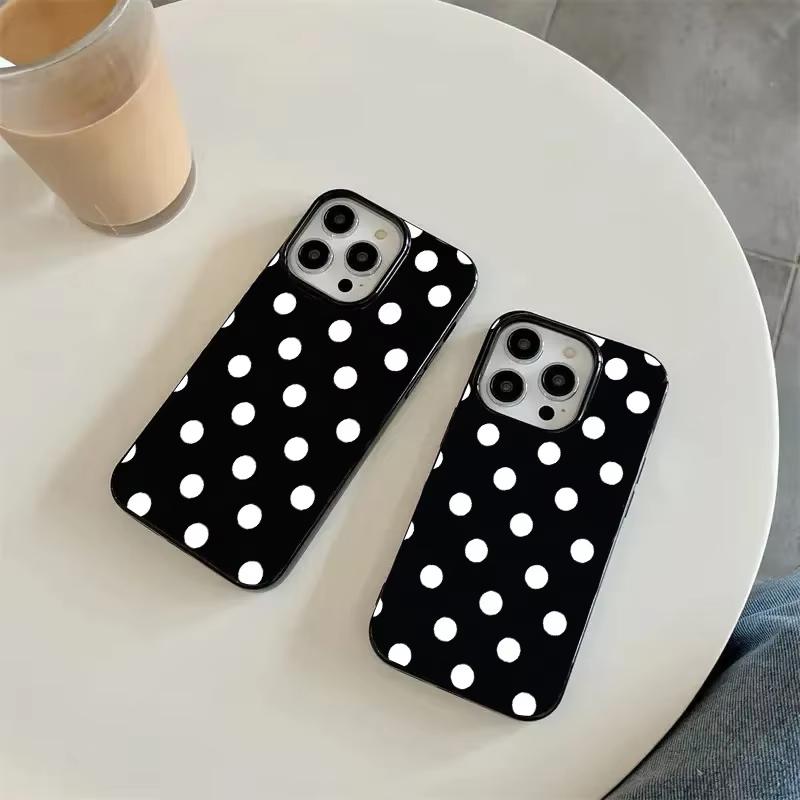 Classic Black White Polka Dot  Phone Case For iPhone 16 17 Pro 15 14 13 12 11 Pro Max 7 8 Plus 16E Shockproof Soft Cover