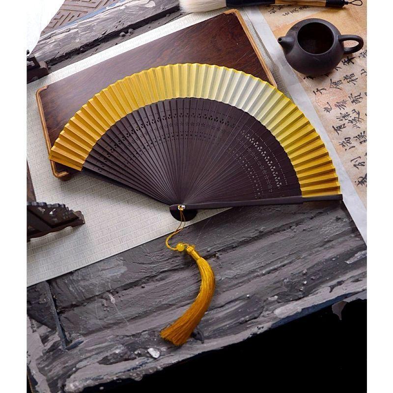 Chinese Bamboo Hand Fan Ventilador Portable Vintage Folding Black Silk Fan Classical Men Women Performance Prop Hand Fan