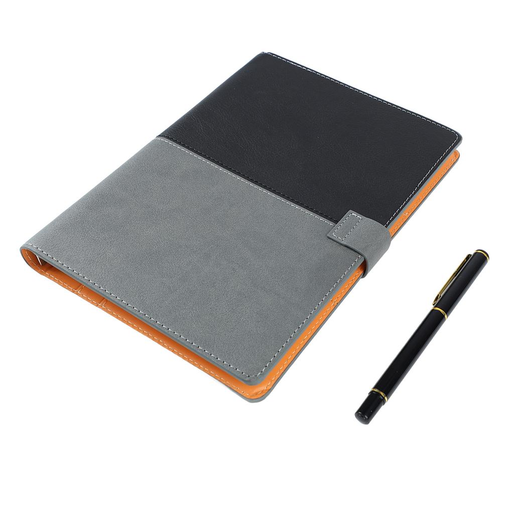 A5 Business Looseleaf Notebook Black Grey Stitching PU Color Changing Leather Surface Notebook with