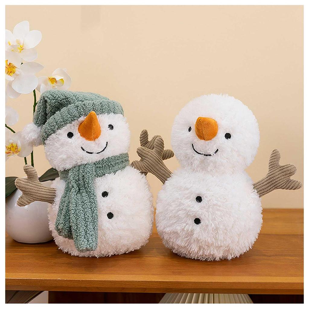 Cute, fluffy Christmas snowman plush toy cushion with a hat and scarf. Soft to the touch, perfect for kids and adults. A great birthday or Christmas