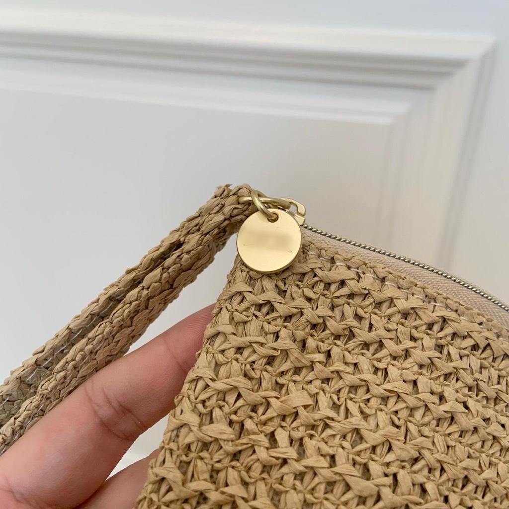 25th Anniversary Straw Woven Makeup Bag: Summer D Travel Clutch & Handbag