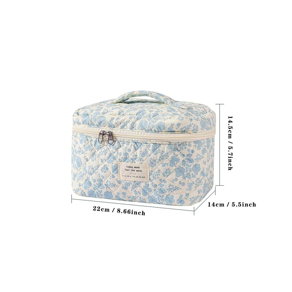 1 Pcs Portable Cotton Quilted Makeup Bag Aesthetic Large Capacity Toiletry Organizer Cosmetic Pouch Bag for Women Girls