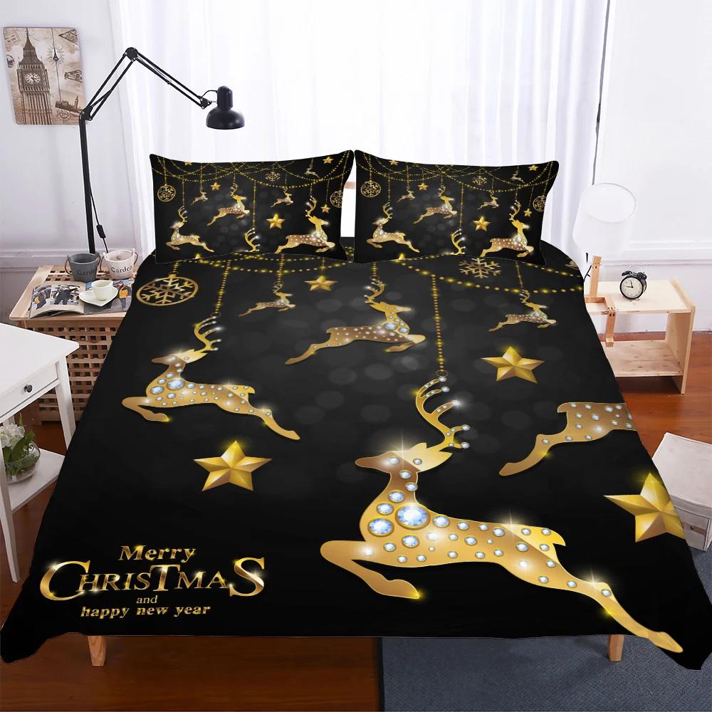 Comforter Deer Christmas Beddings Super Comforter Bedding Sets Reactive Print Cartoon Bed Set 2/3Pcs Bedsets
