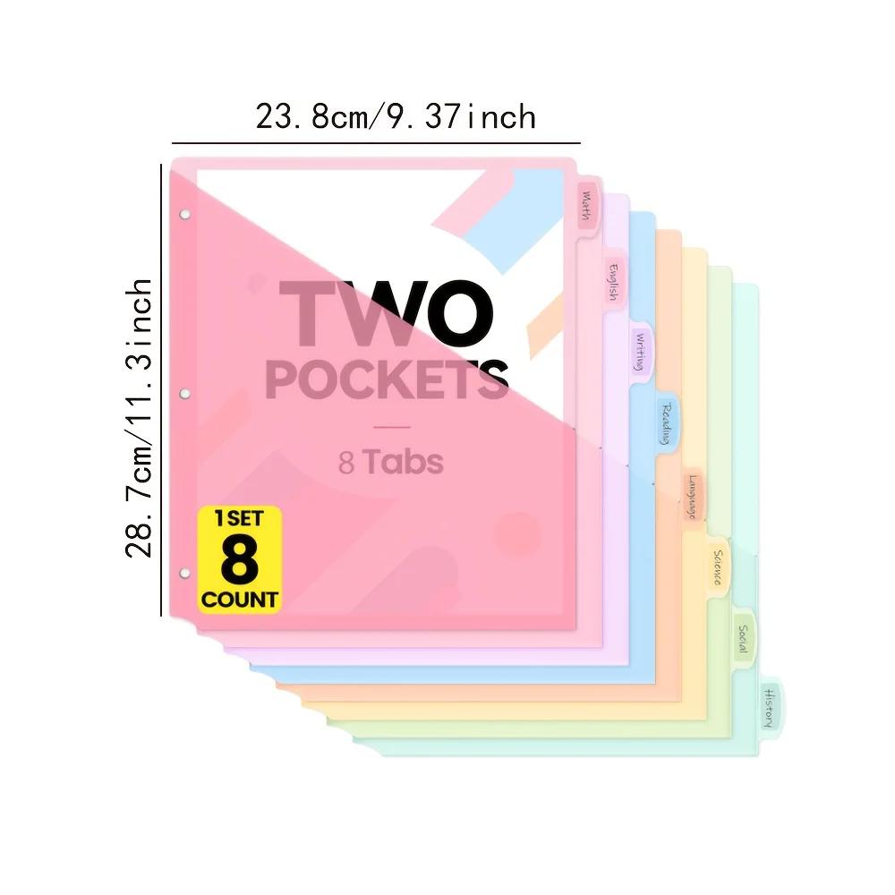 8 Count Dividers with One/Two Pockets 8 Tab Binder Dividers Colorful Tab Binder Dividers with Pockets for Easy for School