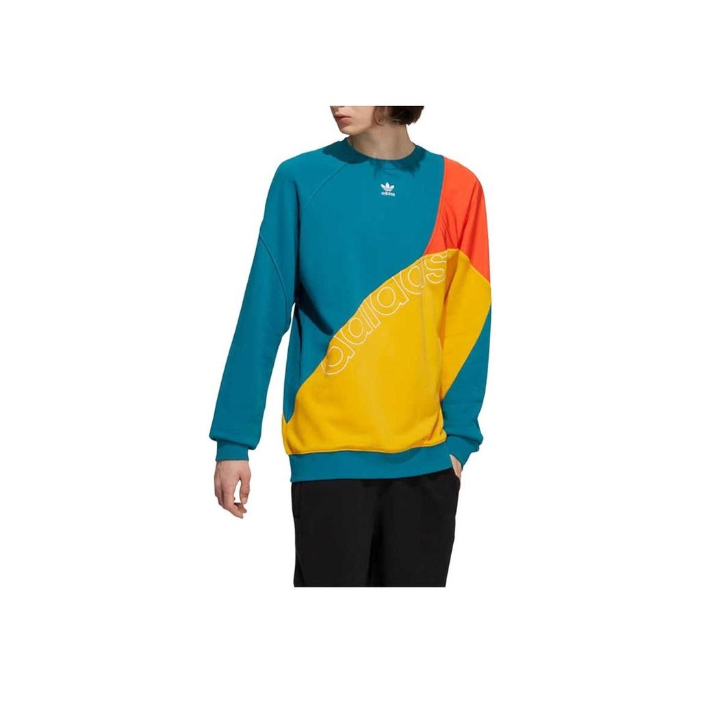 Adidas Originals Trefoil Colorblock Logo Print Crew Neck Sweatshirt Men Tops Yellow HB6857
