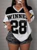 Womens STRIPE Winner NO.28 Print V-Neck T-Shirt Short Sleeve Plus Size Baseball Stripe Jersey Sport MEN Women Surf Beach T-Shirt