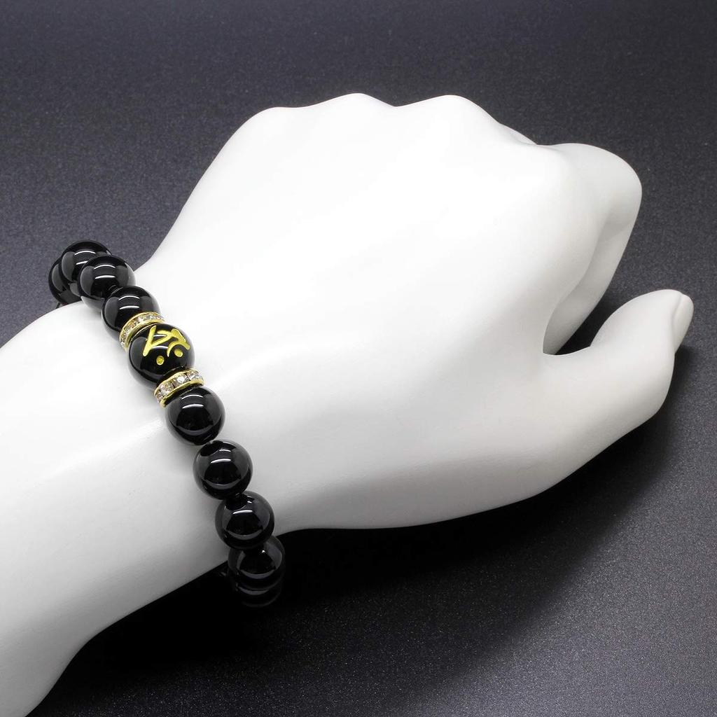 Ishiki Sanskrit Onyx 14mm Hjerte Sutra Armbånd for Menn Tarak Statue av Himmelen Bodhisattva Født i Oksens og Tigerens År Kraftstein