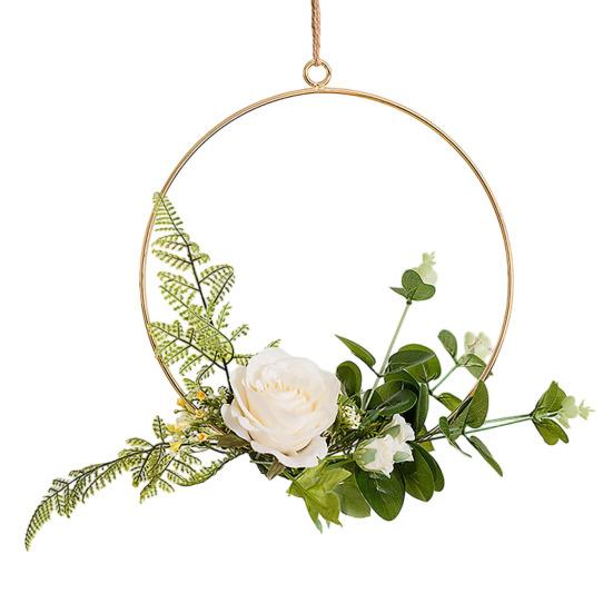 Floral Hoop Wreath  Metal Wall Hanging with Flower Decor 20cm K