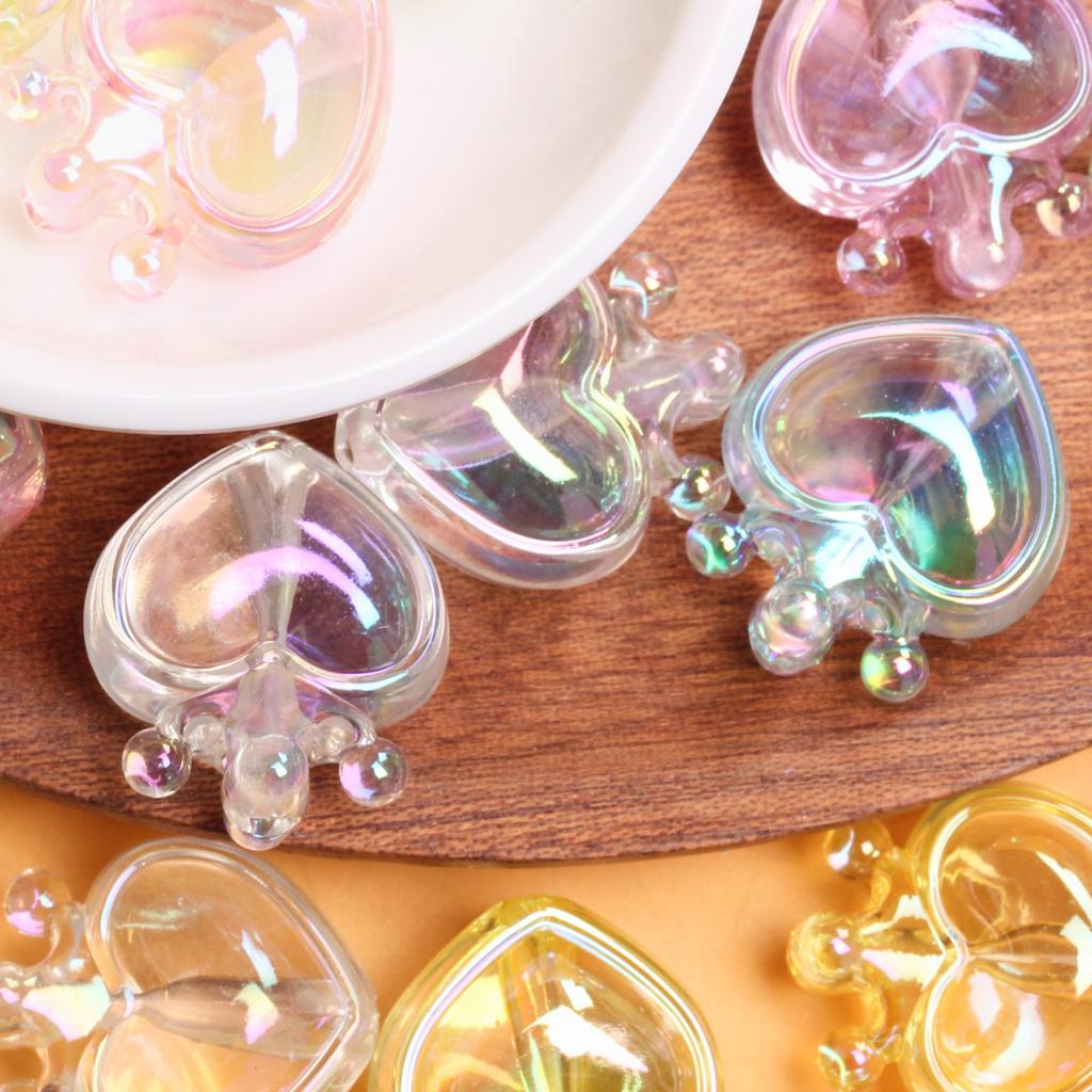 5pcs UV Plated Dazzle Transparent Vertical Hole Crown Peach Heart Loose Beads Fashion Pendant DIY Handmade Materials Jewelry Accessories