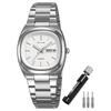 SKMEI Square Women's Quartz Watch Silver Stainless Steel Simple Waterproof Business Date Day Display