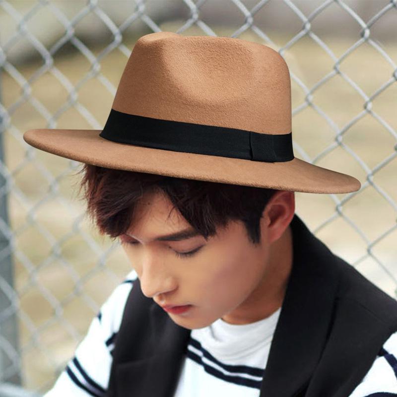 Fedora Unisex Vintage de Ala Ancha - Estilo Europeo y Americano Otoño/Invierno Sombrero de Fieltro de Lana Sintética