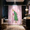 1Pc Pink Cartoon Christmas Tree Print Waterproof Shower Partition, Privacy Hanging Curtain With 12 Hooks Multiple Size