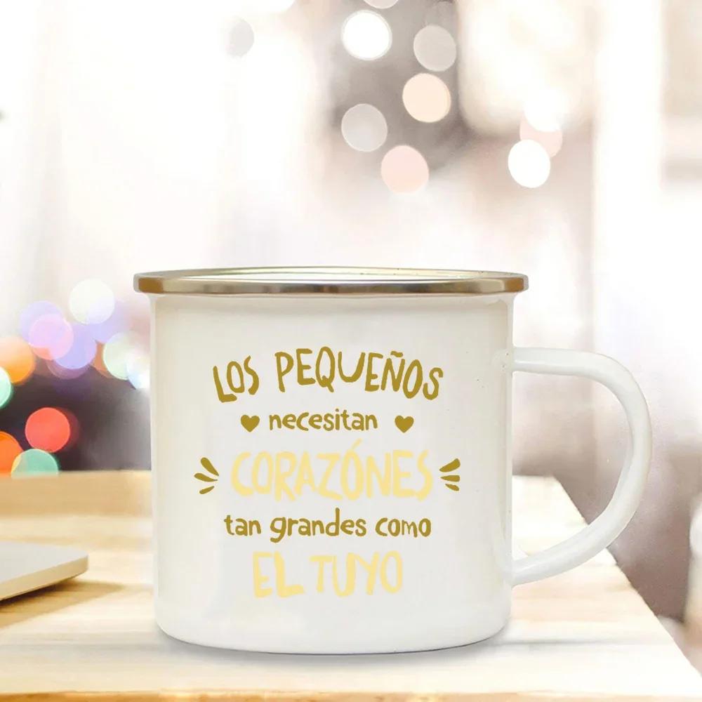 Emailletassen Kaffee Es braucht ein großes Herz, um kleine Geister zu formen Spanien Emaillebecher Teetasse Becher Bier Ungewöhnliche Becher Trinkgeschirr