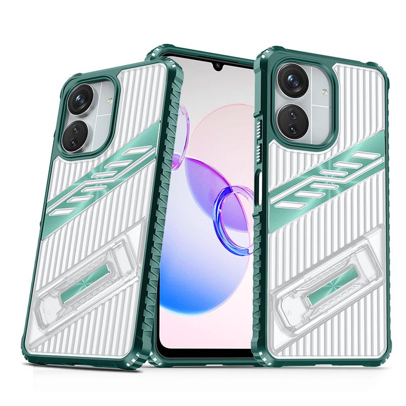 

KEYSION Противоударный чехол для Redmi 13C 4G 5G Прозрачный ПК + Мягкий силиконовый чехол-подставка для телефона Xiaomi POCO C65 for Redmi 13C зелёный