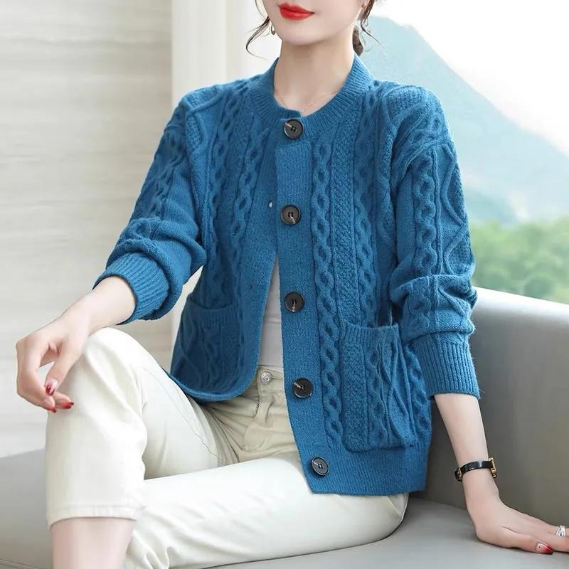 Autumn Long Sleeve Loose Women Knitting Cardigan Sweater Jacket Single Breasted Comfortable Female Sweater Coat