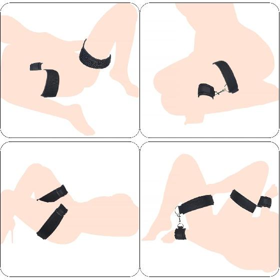 Sexuální pouta na zápěstí a; Pouta na stehna BDSM sada zádržných prvků, sexuální hračky pro ženy s nastavitelnými popruhy na nohy Pouta pro páry Začátečníci SM Game Play