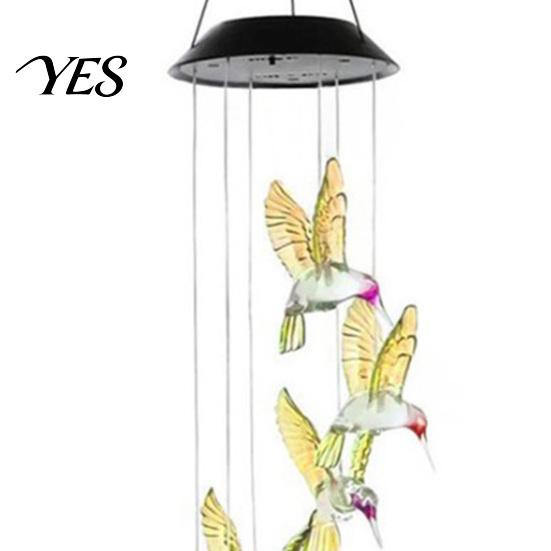 Solar Hummingbird Light Decor Wind Chime Light, Color Changing Powered Chime, with Panel Hanging LED Lamp for Outdoor, Garden, Courtyard