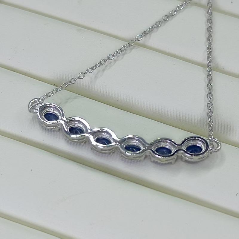 SACE GEMS S925 Sterling Silver Certified 3*4MM Natual Sapphire Pendant Necklaces for Womne Engagement Cocktail Party Fine Jewelry