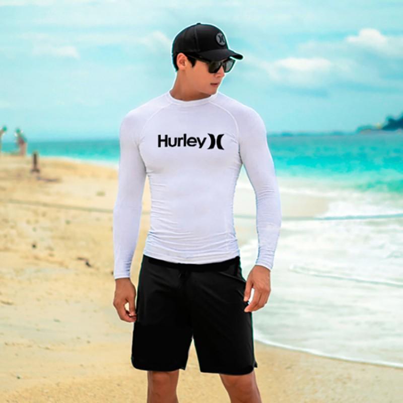 Mens Long Sleeve Rash Guard Top UV Protection Quick Dry Surfing Diving Swimsuit Water Sports