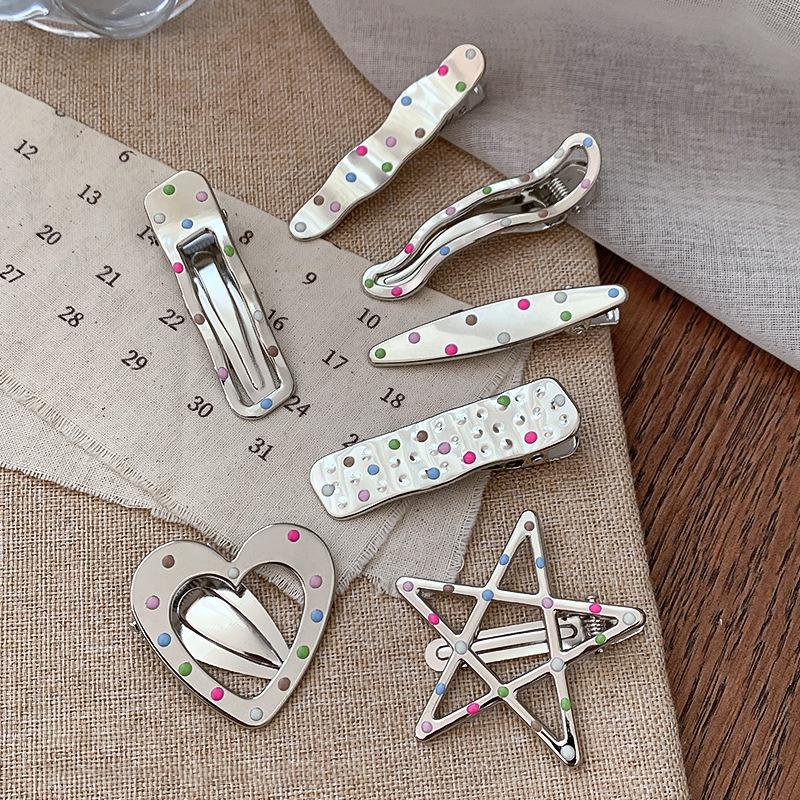 Colorful Dot Metal Hairpins For Women Girls Star Hair Clip Multiple Styles Seamless Duckbill Clip Girls Hair