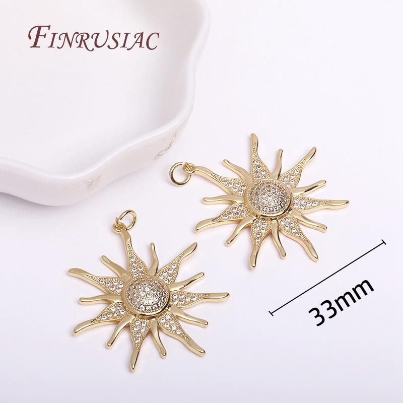 18K Gold Plated 33mm Big Sun Flower Pendant Wholesale,High Quality Brass Metal Inlaid Zircon Sun Charms DIY Jewelry Making 
