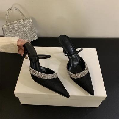 Fashion Pointed Purple Fine Heel Water Diamond Shoes Women Fashion Silk Sandals French Sexy High Heels Designer Sandals Zapatos Mujer