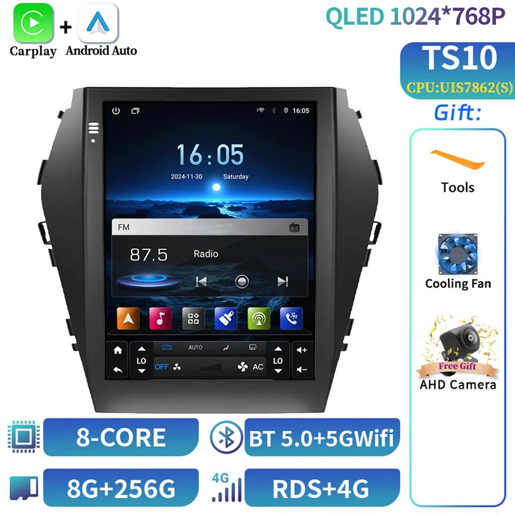 9.7"For Hyundai Santa Fe Ix45 2012-2018 Car Radio Multimedia Video Android 14 carplay Android auto Navigation CarPlay Monitor GP