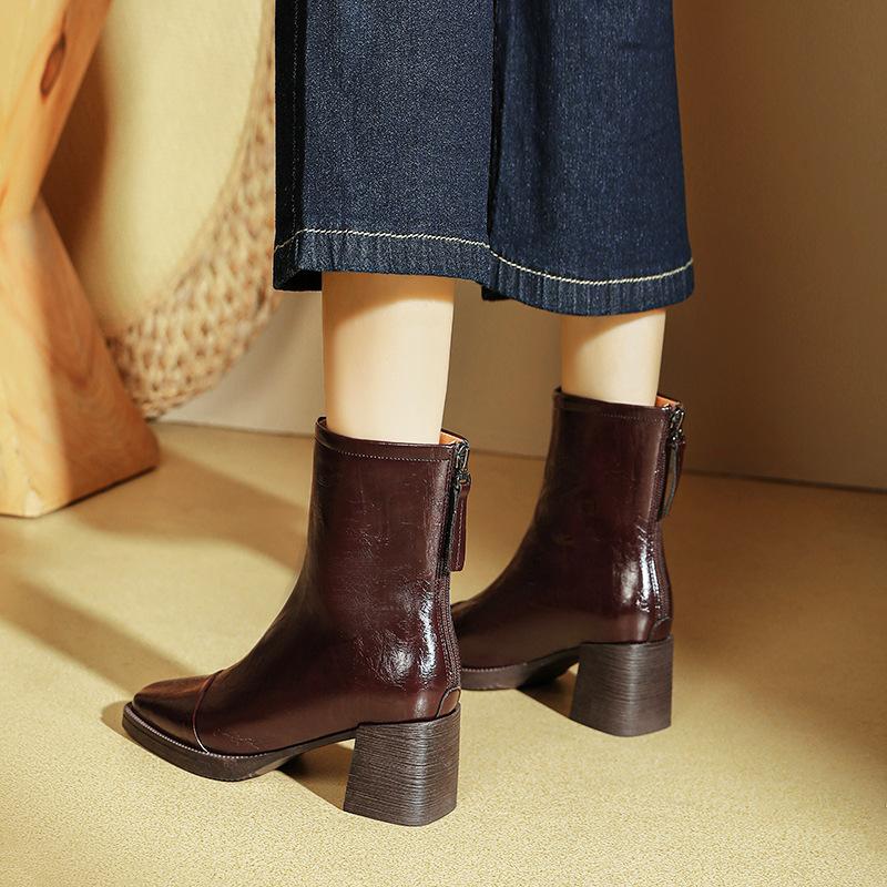 Customized women's boots~ High-heeled short boots Maillard thick heel autumn and winter new women's medium boots square head thin boots