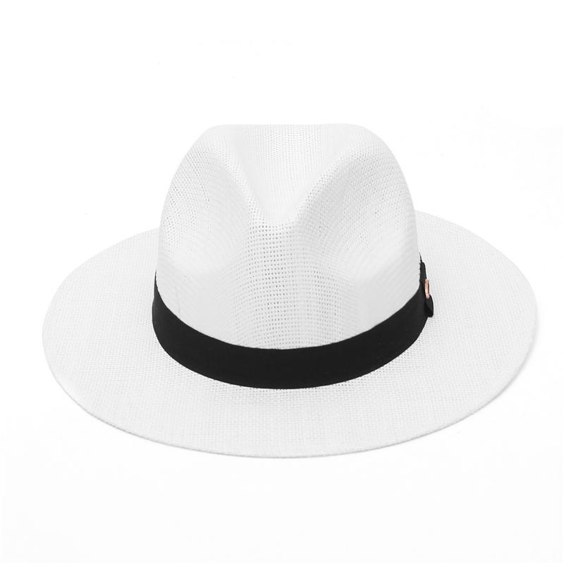 Cappello Fedora a Tesa Larga 100% Carta Estivo per Donna Cappello di Paglia da Sole per Spiaggia Cappellino Panama da Uomo con Fascia Nera