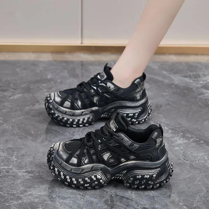 

2024 Autumn New Original Niche Design Sense Lace-up Fashion Thick Sole Breathable Casual Women s Shoes Sneakers Women 35 чёрный