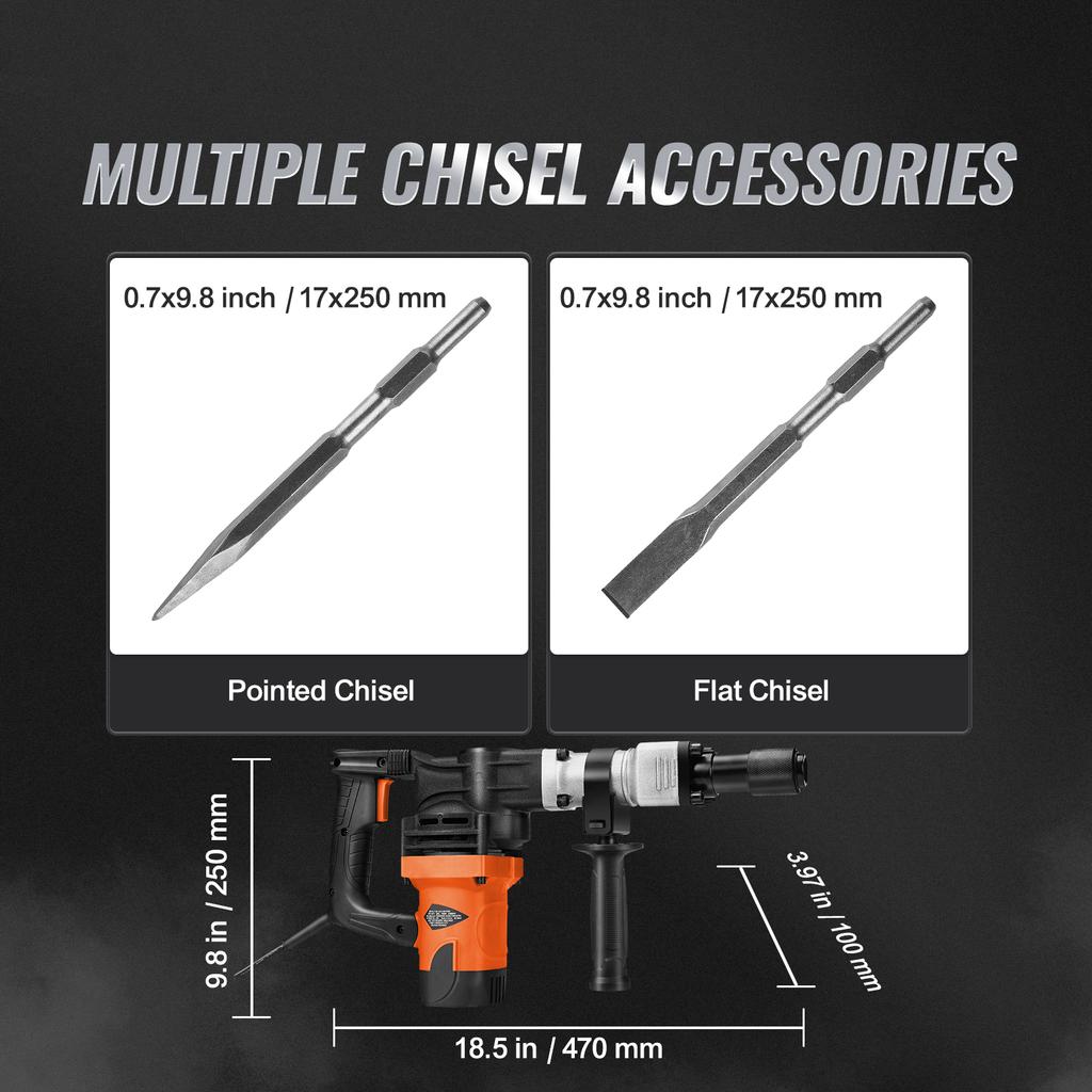 SucceBuy 1400W Demolition Jack Hammer Electric Jackhammer Heavy Duty 2900 BPM Concrete Breaker 2pcs Chisels Bits Chipping