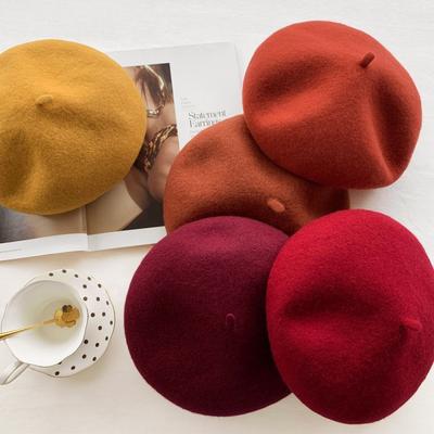 Autumn and Winter Cashmere Beret Solid Color Wool Winter Retro Warm Painter Hat Woolen Bud Hat Female